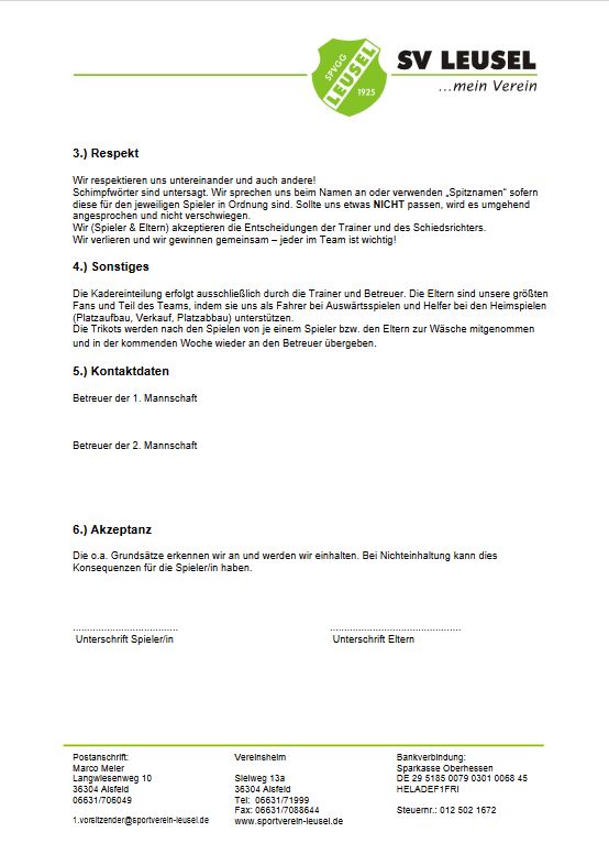 Grundstze und Infos fr Spieler und Eltern - 2
